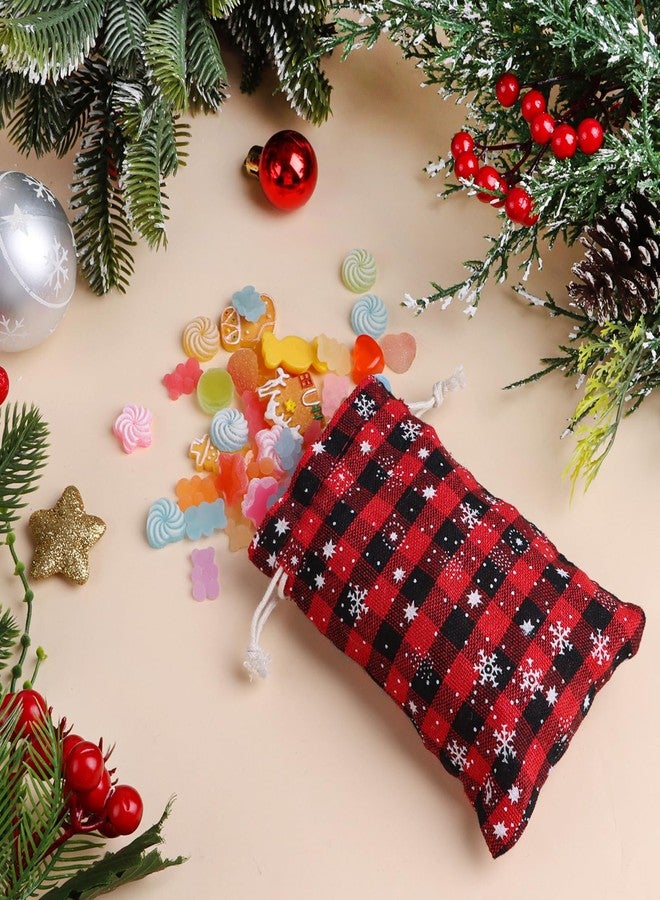 FOIMAS 24pcs Christmas Buffalo Plaid Drawstring Bag Xmas Snowflake Line Plaid Gift Treat Bags with Kraft Gift Tags for Christmas Gift Wrapping Party Favor Supply，Red - Image 5
